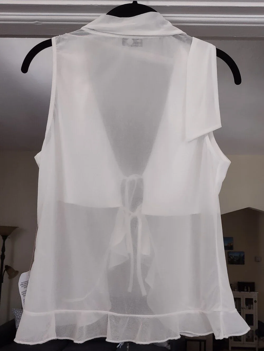 ASOS Design Ivory Ruffle Vest Top w/ Scarf Tie-Front Sz Medium Romantic Glam - Picture 4 of 7